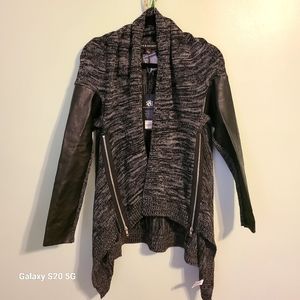 ROCK & REPUBLIC  SWEATER  with zippers and leather  on sleeves  size Medium.